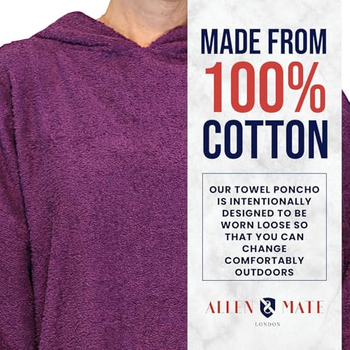 Image of ALLEN & MATE 100% Cotton Hooded Surf Poncho Changing Robe - Quick Absorbent Changing Towel with Pocket for Surfing Men Women