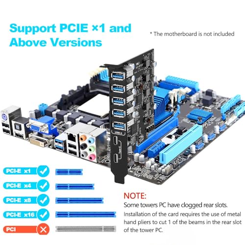 PCI-E to USB 3.0 7-Port(2x USB-C - 5x USB-A )Expansion Card ,PCI Express USB 3.2 Add In Card , Internal USB3 Hub Converter for Desktop PC host card... - Image 2