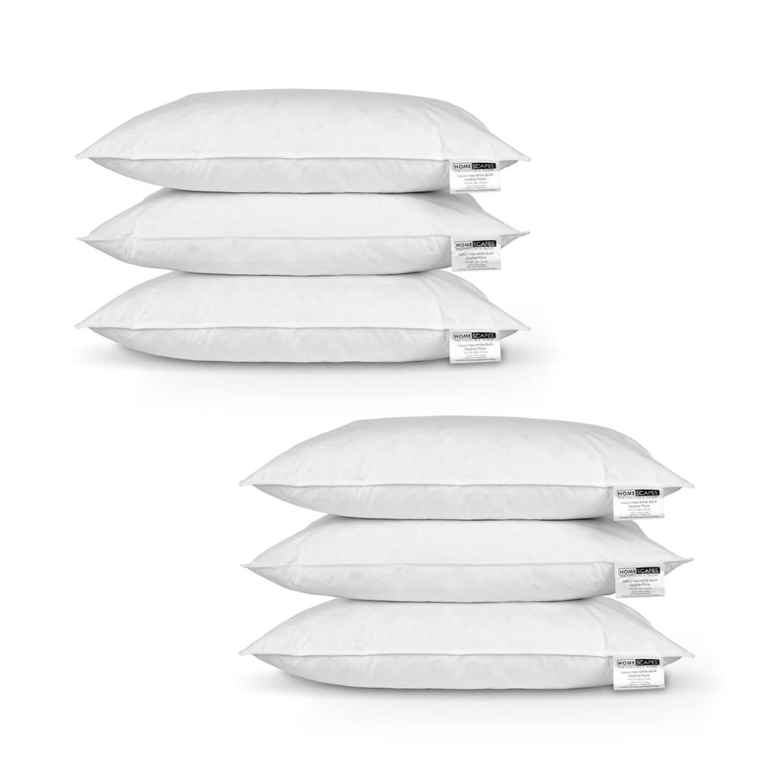 Homescapes White - 6X - Duck Feather Pillow - Department Store Quality - Anti Dust Mite - Machine Washable - Medium/Soft Firmness - 100% Cotton Downproof Cover Rds Certified