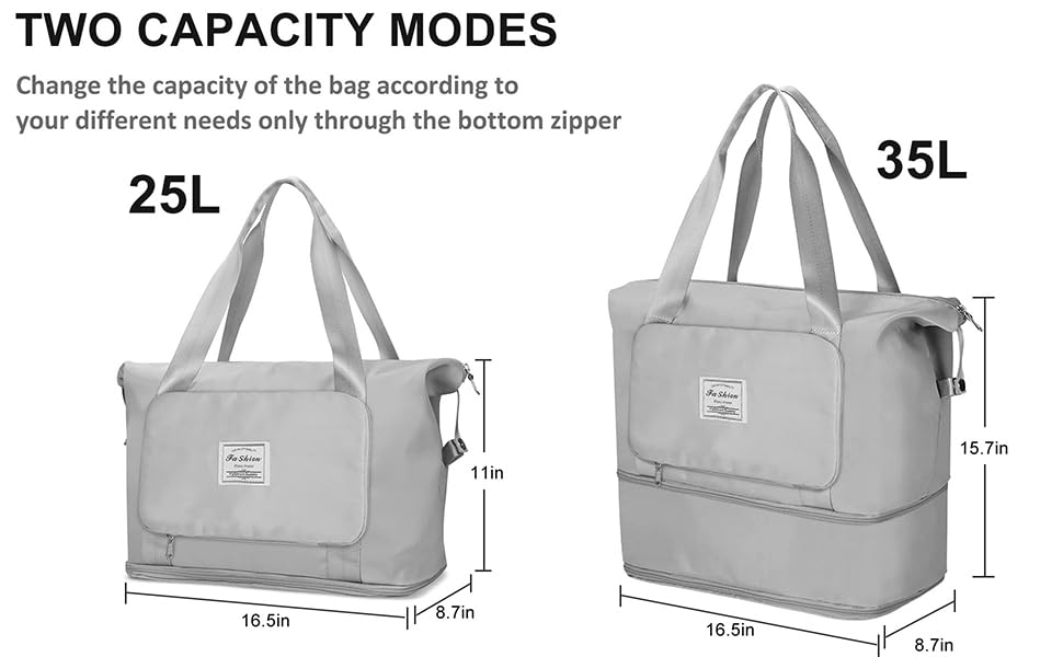 Large Capacity Folding Travel Bag, Lightweight Waterproof Luggage Bag, Expandable Travel Duffel Bag, Dry Wet Separated Gym Tote Bag (Light purple)2