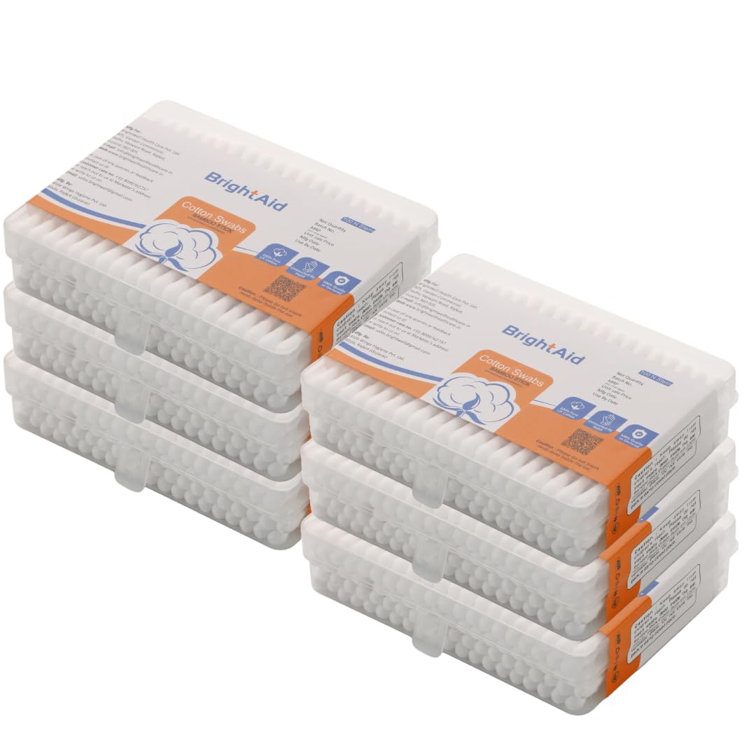 Bright Aid Cotton Buds, Pack of 6, 100% Pure & Soft Cotton,100 Bamboo Wooden Sticks in Each Box-image-28
