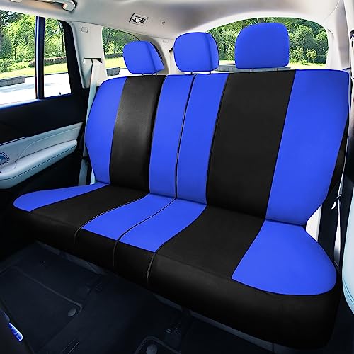 Automotive Seat Covers Blue Black Universal Fit Combo Set With Steering Wheel Cover And Seat Belt Pad For Cars, Suvs, And Trucks (Airbag Compatible And Split Bench) Fh Group Fb030Blueblack-Combo #TOP3