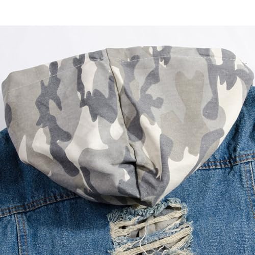 Denim Vest Men Ripped Distressed Destroyed Hooded Sleeveless Button Down Jean Vest 5