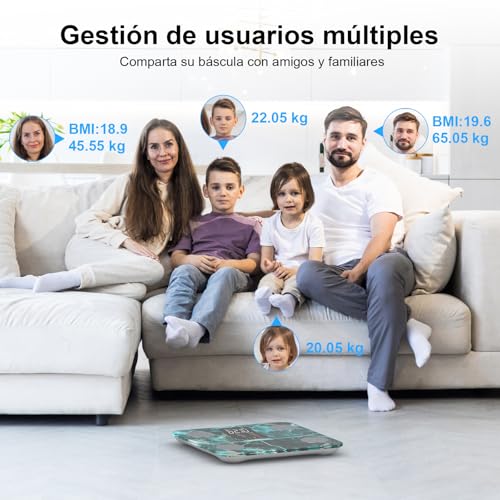 Miniatura 7 de Báscula De Grasa Corporal Para Personas Con Grasa Corporal Y Masa Muscular, 15 Datos Corporales Con Análisis De Grasa Corporal, Báscula Inteligente Con Aplicación, Pantalla Grande, Color Verde