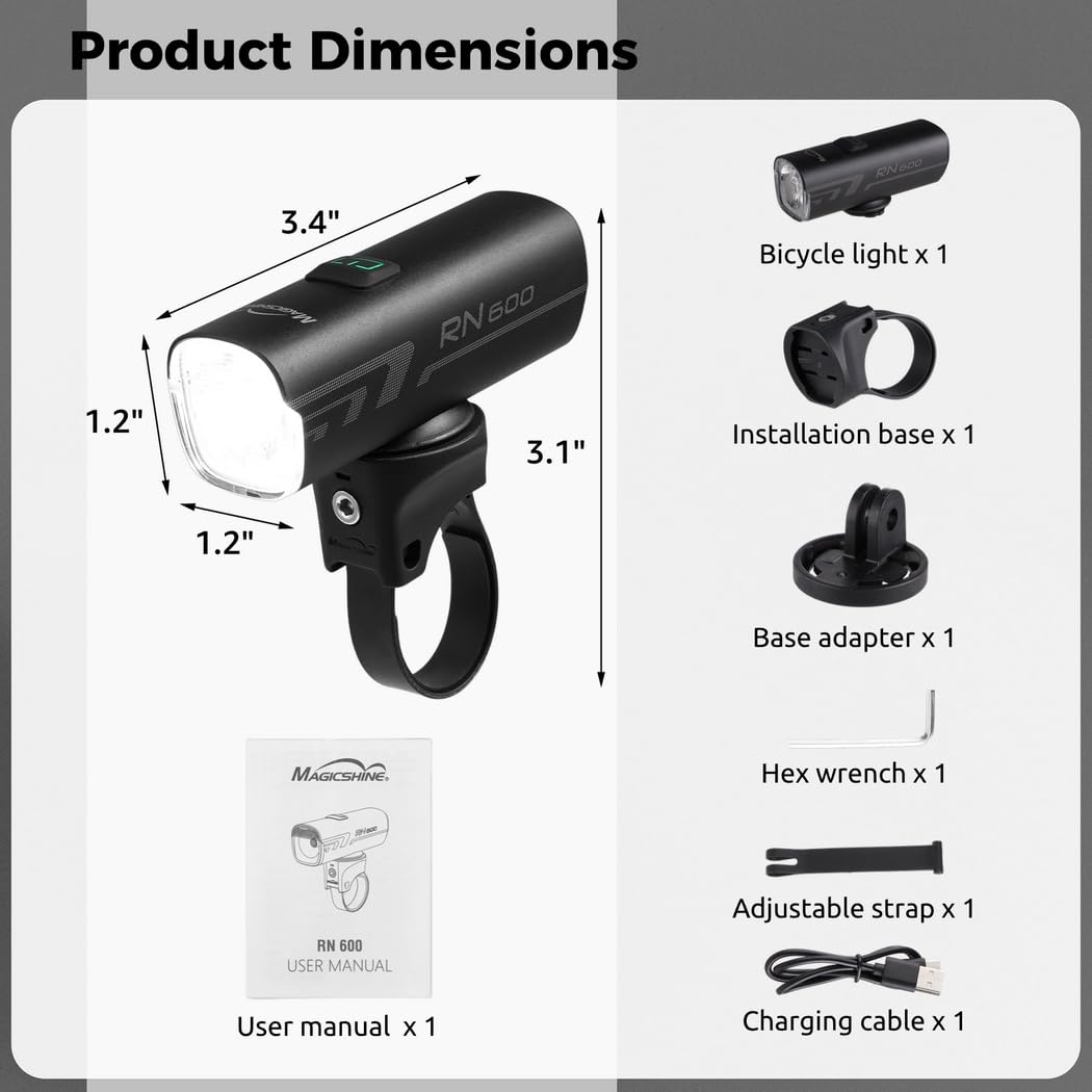 Luce anteriore a LED, 600 lumen, ricaricabile tramite USB, con 5 modalità, impermeabile, IPX7, per guida notturna