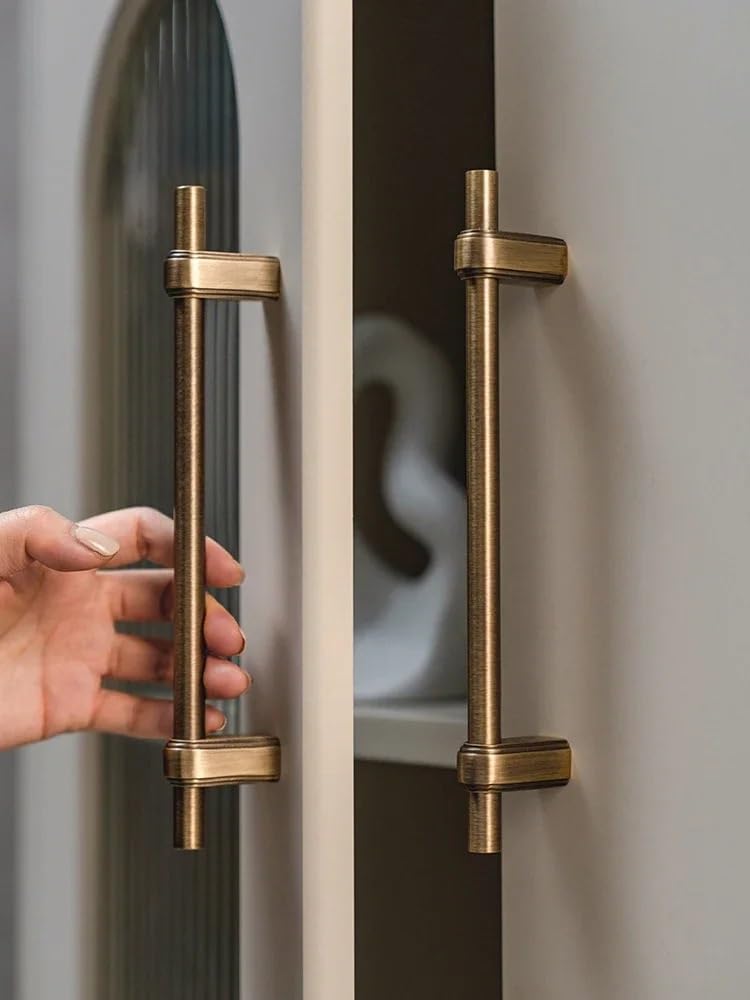 Schrankgriff und Knauf-Set aus massivem Messing, Antik-Bronze-Finish, T-Stangen-Design für Schlafzimmer und Küchenmöbel, hochwertige Hardware für Schubladengriffe, C 5768 T Knauf