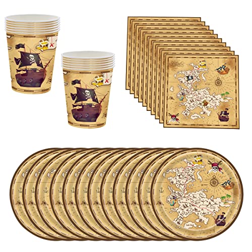 BlinBlin Set de Vaisselle de Fête Pirate 60pcs - Ensemble Thème Pirate pour Décoration & Anniversaire, Accessoires de Fête