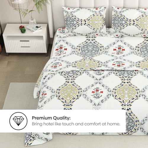 Image of Rivermoor 200 TC Ultrasoft Bedsheet for Double Bed | Queen Size Bed Sheet with 2 Pillow Covers | Floral Print White | 88 x 96 Inches | Breathable & Hypoallergenic