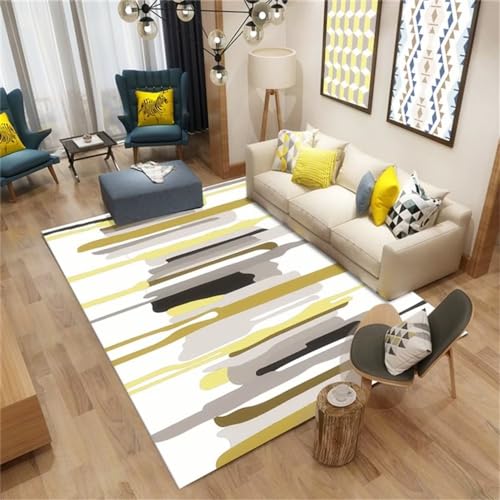 Tapis Canapé Jaune Et Graffiti Pour Réchauffer Un Salon Moderne