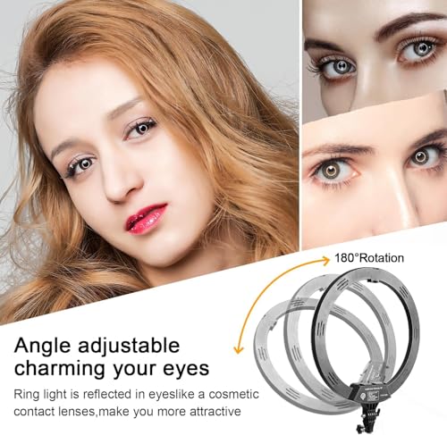 Image of Suicune 18 inch LED Ring Light with Tripod Stand 6000K Dimmable Makeup Selfie Light with Touch Panel Phone Holders for YouTube Vlog Video Shooting