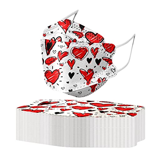 Lot de 50 masques jetables pour adultes avec motif 3D pour femme, 4 plis, respirants avec fil de nez (Teinture 02) Cover