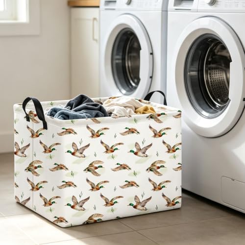 Image of Rectangle Storage Basket with Handles,Collapsible Storage Bin,Books Box,Gift Basket(Flying Mallard)