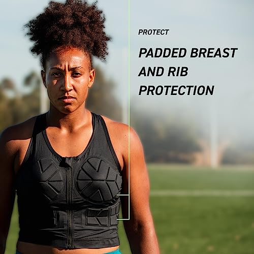 Zena Sport - Adult Chest Protector Vest for Women - Front Zip Padded Compression Vest - for Contact Sports, Lacrosse, Softball, Football, Basketball & More - Breast & Rib Protection - Black3