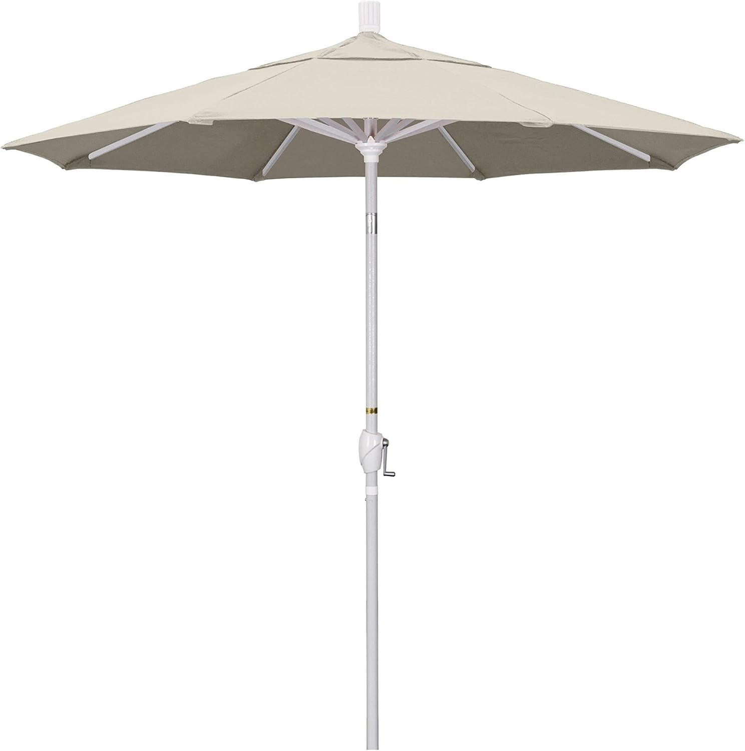 Pemberly Row 7.5' Patio Umbrella, Pacifica Canvas Fabric, Matted White Aluminum Frame, Push-Button Tilt, Crank Lift, Market Style Outdoor Umbrella, 95.6" H x 85.5" W, Space-Saving Design