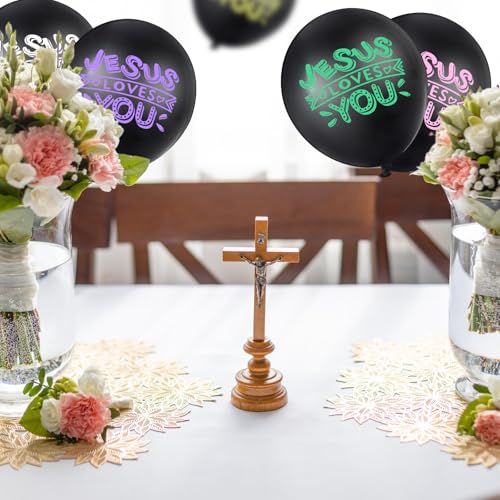 Image of Gejoy 60 Pcs Jesus Loves You Balloon 12 Inch Latex Christian Religious Jesus Balloon Party Decor for He Is Risen Party Decor Favor Cross Church Event Birthday Sunday Supplies(Black)