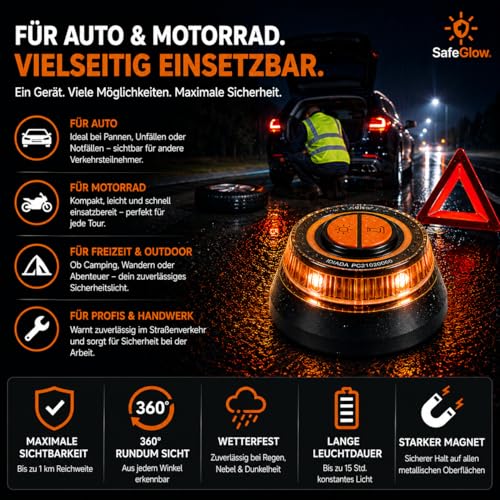 Safeglow® Warnleuchte V16 Notlicht 2027 IDIADA Zulassung Nr. PC21020060 - Warndreieck - Pannendreieck - EU Zulassung - für Auto & Motorrad – Ansicht 9