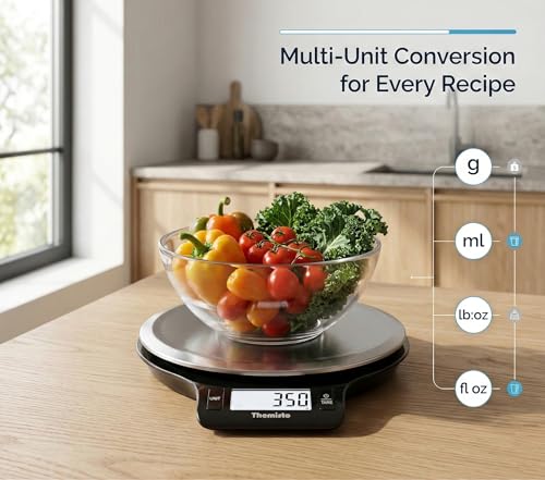 Image of Themisto TH-WS21 Digital Kitchen Weighing Scale for Cooking, Baking, Health & Fitness | Max Capacity 5kg | Stainless Steel | Tare Function | 6 Months Warranty
