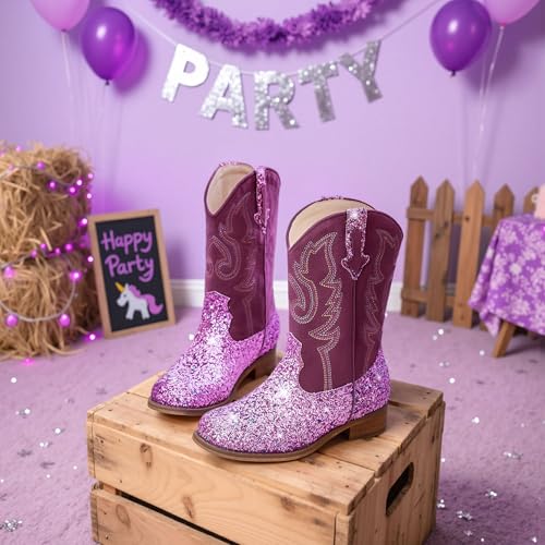 Image of Motasha Girls Cowgirl Boots Unisex-Child Mid Calf Glitter Toddler Cowboy Boot Little Big Kids Western Riding Shoes