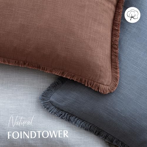 Image of Foindtower Set of 2 Decorative Linen Fringe Throw Pillow Covers Boho Farmhouse Cushion Cover with Tassels Soft Accent Pillowcase for Couch Chair Sofa Bed Living Room Home Decor,18x18 Inch,Rust Red