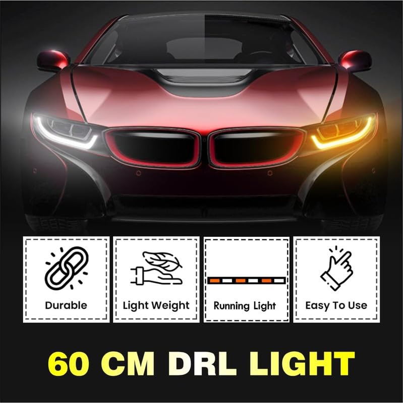 Image of Waterproof 60 CM Flexible DC Power Ultra-Fine LED Daytime Running Light Flexible Soft Compatible with Tata Punch (Pack of 2 Light)
