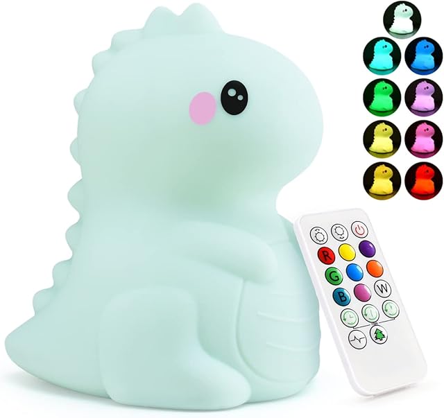 PAMANO Dinosaur Night Lights for Kids -USB Rechargeable Animal Silicone Lamps with Touch Sensor and Remote Control -Portable Color Changing Glow Soft Cute Baby Infant Toddler Gift