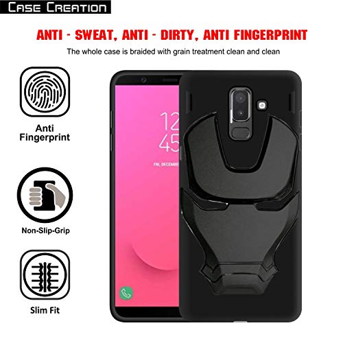 Image of COVERLY Official 3D Touch Feel Trending Real Hero Avenger Logo Mask Soft Rugged Grip Iron Man Super Power Cartoon Movie Silicone Matte Strong Back Cover for Samsung Galaxy On8 (2018) - Black
