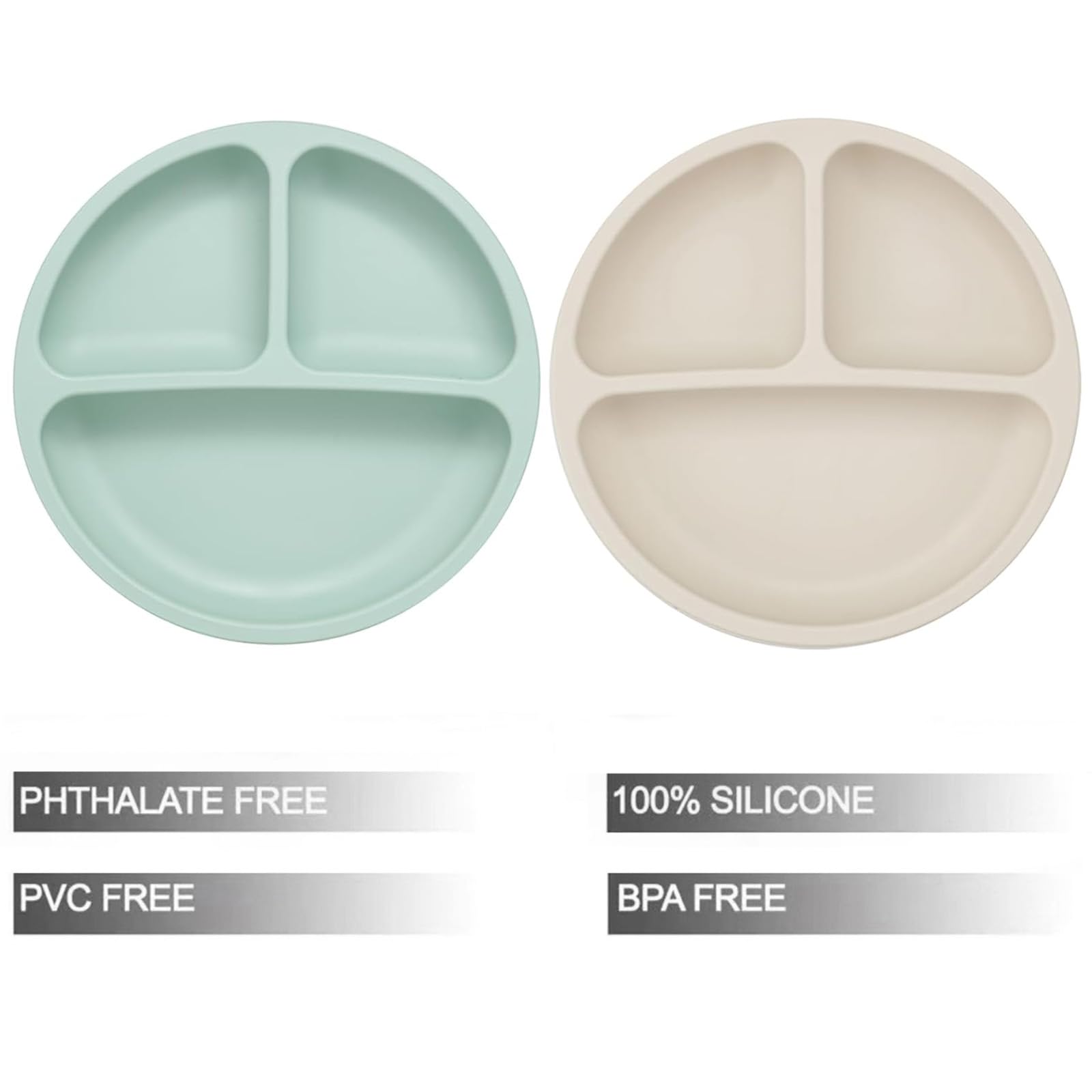 PandaEar Set de Vaisselle pour Bébé - 2 Assiettes Divisées en Silicone avec Ventouse, 2 Cuillères et Fourchettes