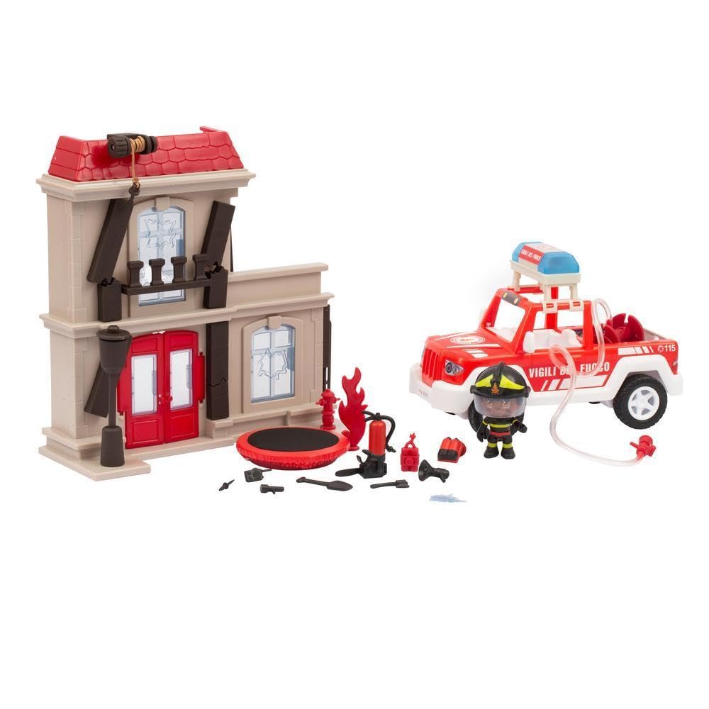 Giochi Preziosi Bomberos- Playset Que Incluye Palacio en Llamas, vehículo de Rueda Libre de Bomberos, Bombero de 7 cm Lleno de Accesorios y Detalles para niños a Partir de 4 años