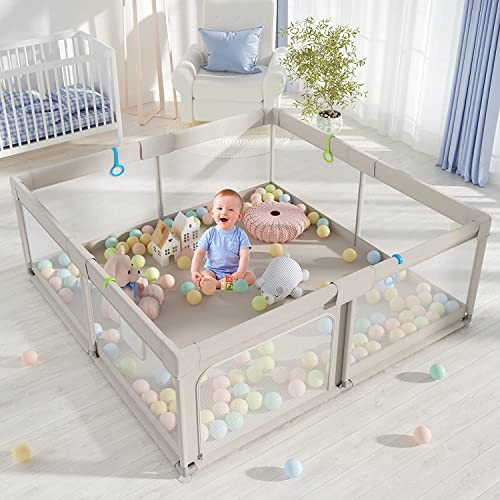 Image of ZEEBABA Baby Playpen, Playpen for Babies(59*59*27inch), Kids Safe Play Center for Babies and Toddlers, Extra Large Playpen, Baby Playpen Fence Gives Mommy a Break