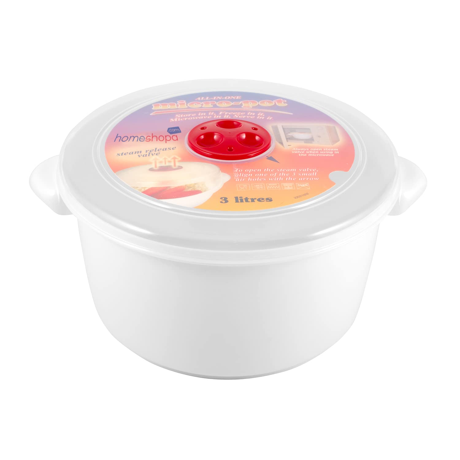 HOMESHOPA Plastic Microwave Heating Food 3 Litre Cooking Pot Container with Ventilated Lid & Steam Release Vent, Round Microwave Bowls, Kitchen Air-tight, Dishwasher, Freezer Safe