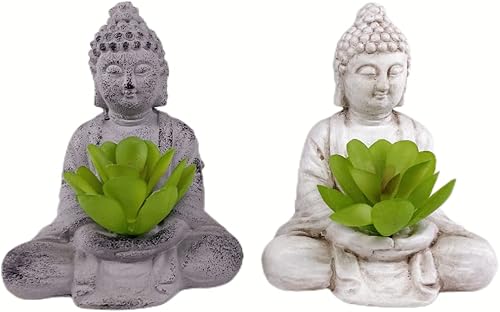 Estatua vintage Zen de Buda al aire libre, estatua de cemento para jardín, 4 pulgadas, sujetalibros de plantas suculentas pequeñas, decoración de