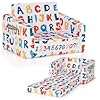 Costway kids sofa 2 in 1 convertible sofa to lounger for children with side storage pocket flip open couch sleeper with cut patterns lightweight toddler furniture for boys girls alphabet  urban country home decor