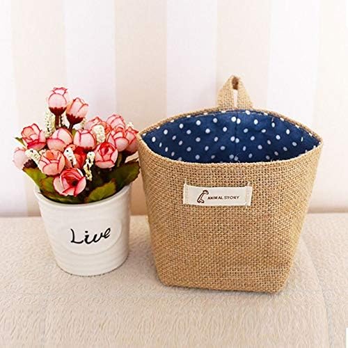 yiwoo 4 PCS Small Storage Baskets Wall-Hanging for Organizing Cotton Linen Foldable Organizer Decorative Bag for Kitchen and Bathroom(Color as Shown)