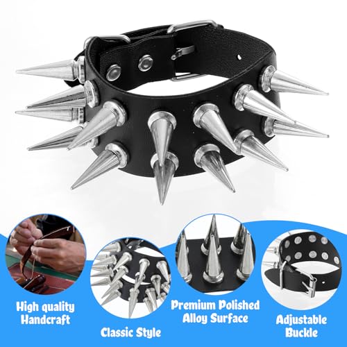 2 Pcs Punk Studded Bracelet Spiked Bracelets Black Leather Rivet Bracelet Cuff Wrap Goth Rock Wristband Bracelet Emo Bracelets Punk Accessories for Unisex Party Accessories4