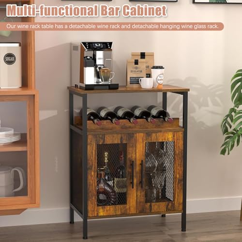 خزانة بار النبيذ من ليودوكس، خزائن بار قائمة على الارض، رف نبيذ قابل للفصل، بار قهوة مع حامل زجاجي، خزانة جانبية بمساحة صغيرة، خزانة تخزين خشبية مع باب شبكي للمطبخ وغرفة الطعام