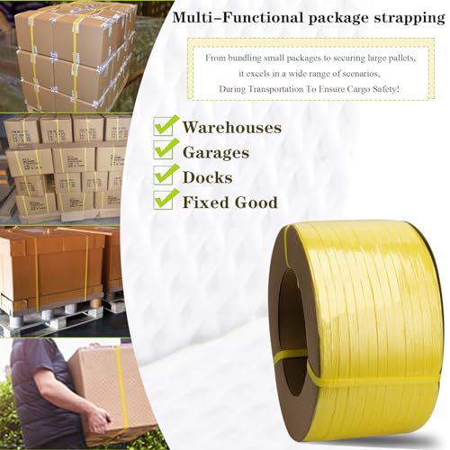 poly strapping packaging banding strap pallet strapping roll 328039 length - polypropylene strapping 1234 width 003034 thickness 300 lbs break strength yellow packing straps