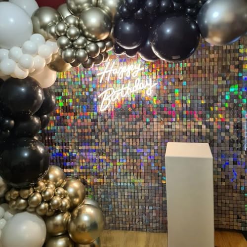 Image of Shimmer Wall Backdrop Silver Iridescent 3FTx4FT Square Sequin Wall Panel Backdrop Decor for Wedding Anniversary Birthday Party, 12 Panels
