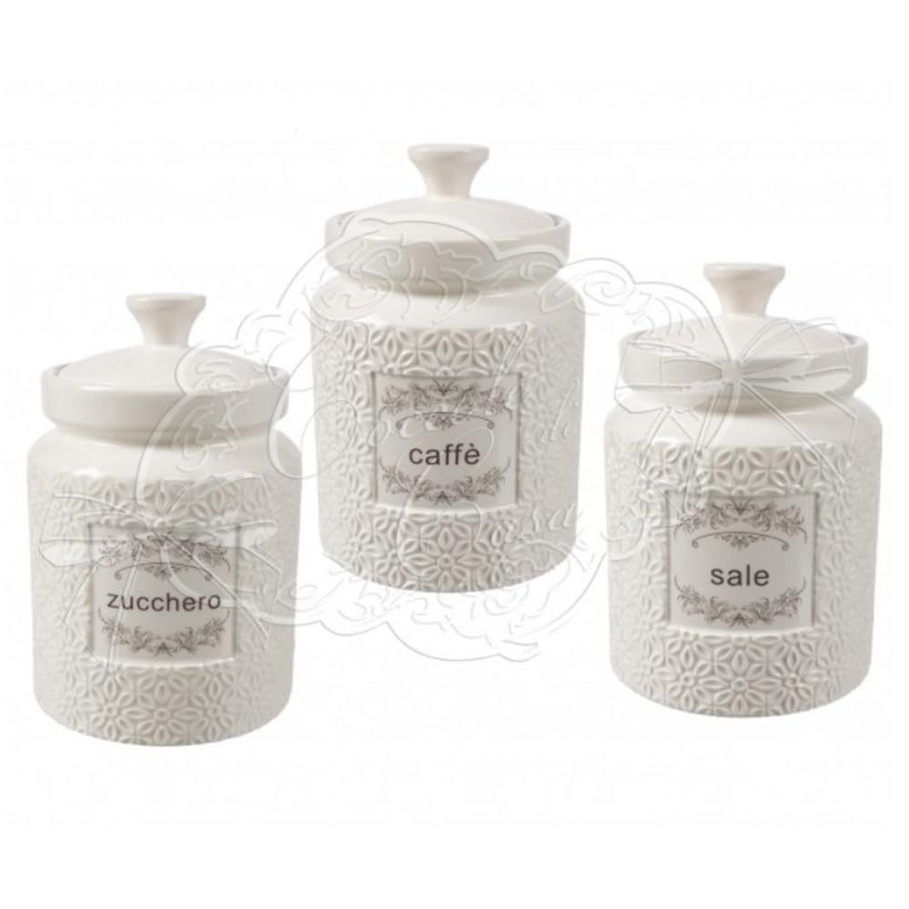 Set 3 Barattoli Per Condimenti In Ceramica Beige Con Vassoio, Cucchiai E Coperchi – Contenitori Per Sale, Zucchero E Caffè - 4