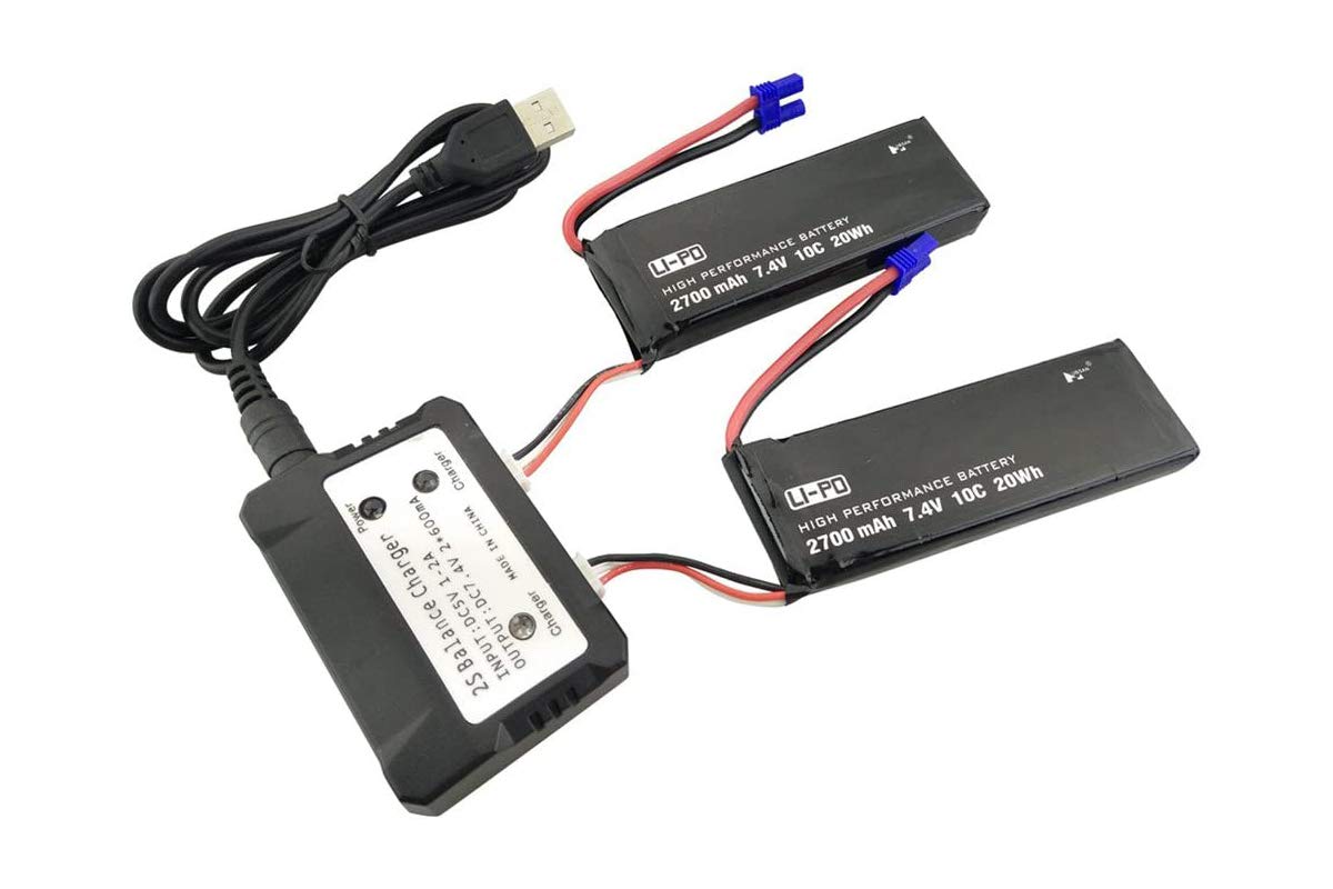 2PCS 7.4V 2700mAh Drone Batterie au Lithium avec Chargeur 2 en 1 pour Hubsan x4 H501S Pro H501A H501C H501S H501M H501S W H501S Pro Brushless Quadcopter Drone Pièces de Sauvegarde