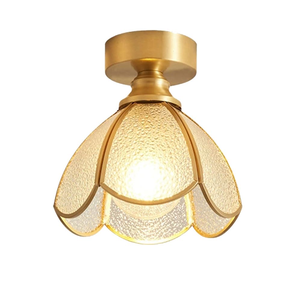 YGZPALH Gold Metal Ceiling Light, French Retro Style Entryway Stained Glass Light Fixture Small Schoolhouse Style Semi Flush Mount Ceiling Light E26 Fixtures for Bedroom Hallway Indoor Lighting
