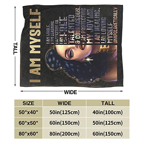 African American Throw Blanket Queen Black Girl Afro Women With Inspirational Quote Flannel Blanket For Living Room Dorm Bed Blanket Soft And Cozy Flannel Blankets For Couch Sofa Chair 60"X50" #TOP2