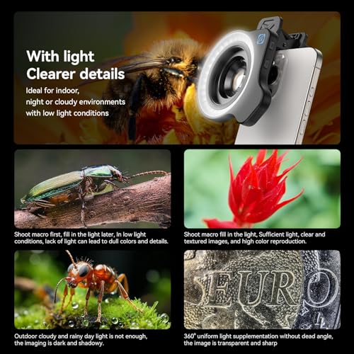 Image of APEXEL Professional Macro Photography Lens with 45 Modes Fill Light