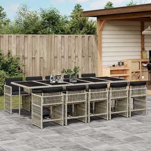 11-TLG. Garten-Essgruppe mit Kissen Hellgrau Poly Rattan, Gartenmöbel...