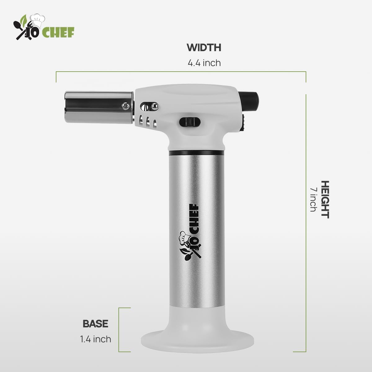 Jo Chef FireClick Creme Brulee Torch – 2,370°F Food Torch with Safety Switch, One-Hand Use, Refillable Adjustable Flame Lighter with Safety Lock for BBQ, Baking, Brulee Creme – 5 Butane Cans Included