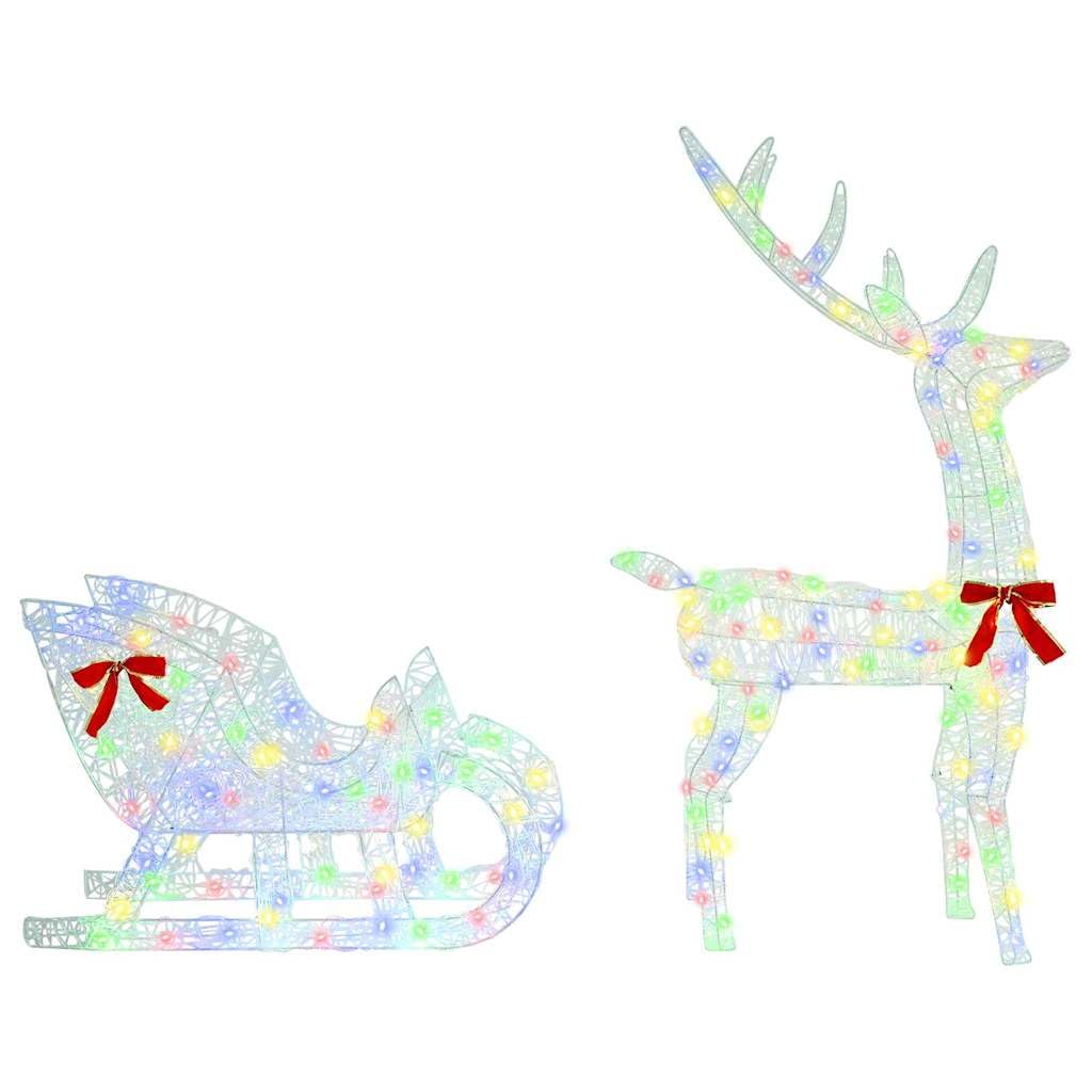 Renna colorata che tira la slitta, 200 LED, acrilico, 70 x 26 x 129 cm, alimentazione USB, per interni ed esterni protetti, decorazione festiva