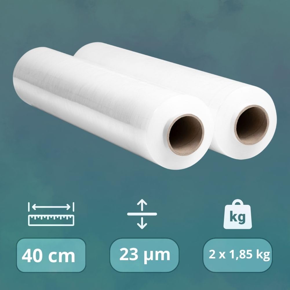 Commerline Film Estirable Transparente 50 Cm 2000 G | 12 Rollos | Film De Embalaje Profesional Para Mudanzas, Muebles Y Cajas | Resistente Y De Alta Calidad