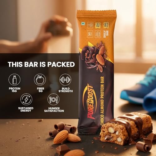 Image of Choco Almond Protein Bar | 15g Protein Energy Bar | Gluten Free High Fiber Healthy Snack | Zero Added Sugar Nutrition Bar | Gym, Workout, Diet & Meal Replacement Snack - 50g (Pack of 6)
