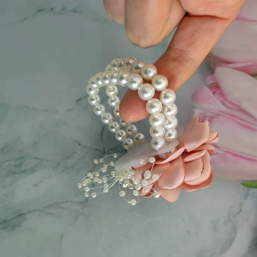 Ragazze damigella d'onore polso fiori matrimonio ballo di fine anno fiore all'occhiello raso rosa braccialetto tessuto fiori a mano accessori per fornure nuziali  320