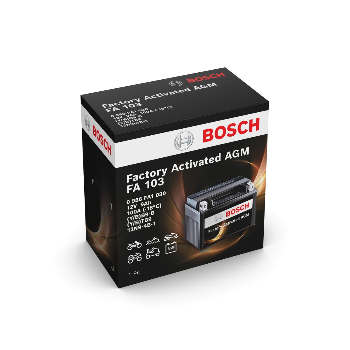 Bosch FA103 - Batería para Motocicletas AGM - 12V 100A 9Ah - Adecuada para motocicletas, motos de enduro, scooters, quads, motos de agua - Compatible M4F25, BB9-B, BTB9, 12N9-4B-1