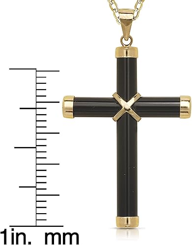 Miniatura 7 de JewelryWeb Collar con colgante de cruz de jade verde de oro amarillo de 14 quilates, cruz de ónix negro o cruz de lapislázuli azul